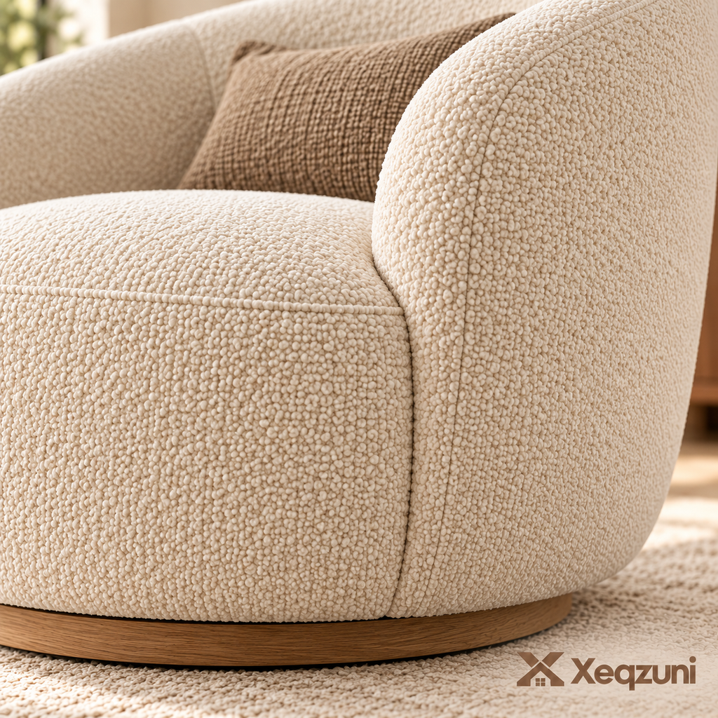 Xeqzuni™ Ivory Bouclé-Style Barrel Chair