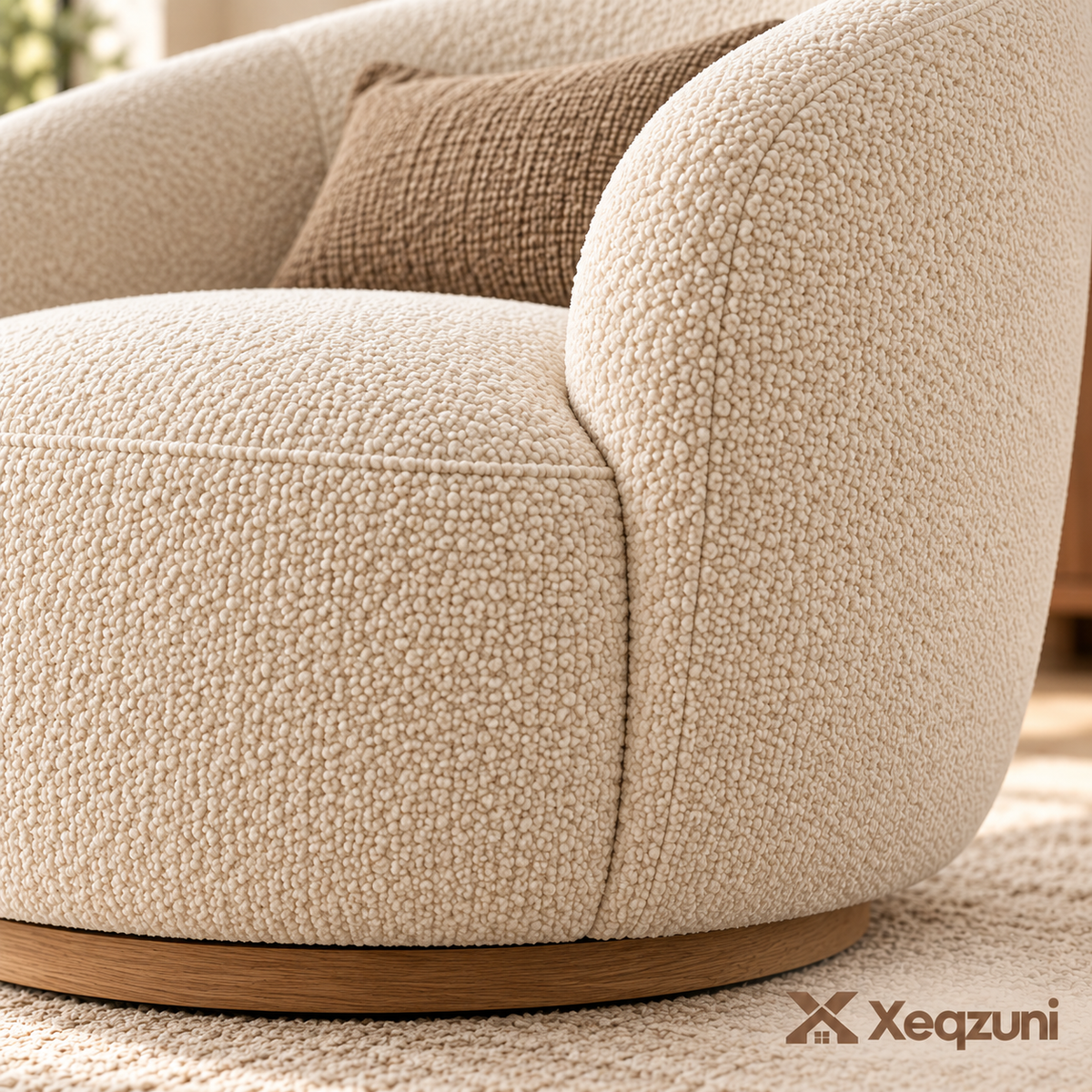 Xeqzuni™ Ivory Bouclé-Style Barrel Chair