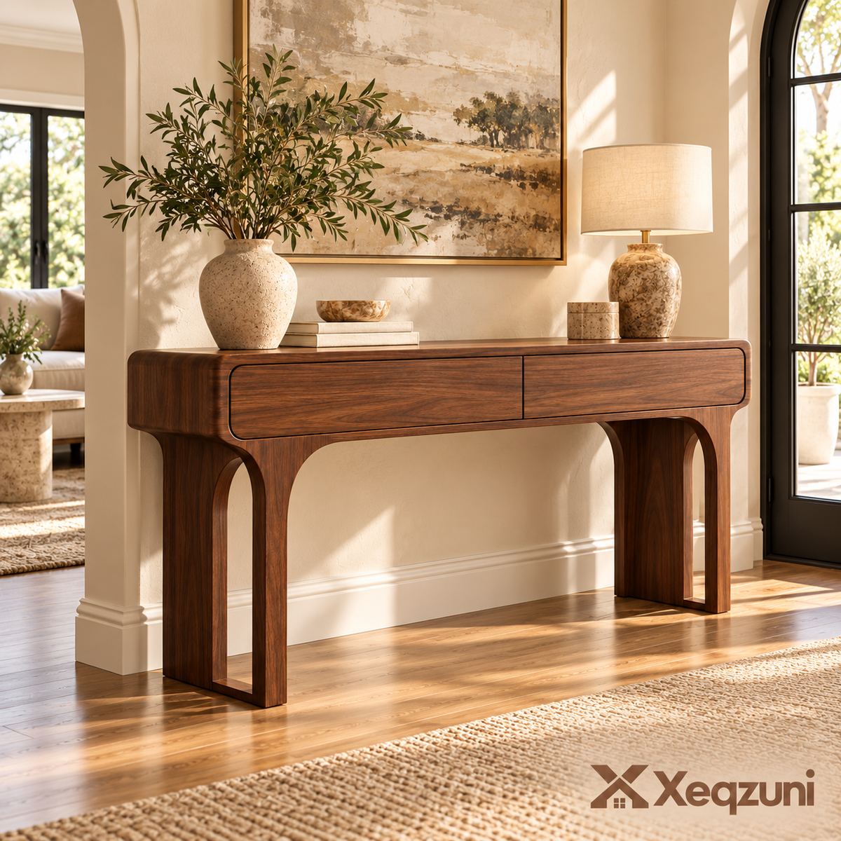 Xeqzuni™ Two-Drawer Walnut-Tone Console Table