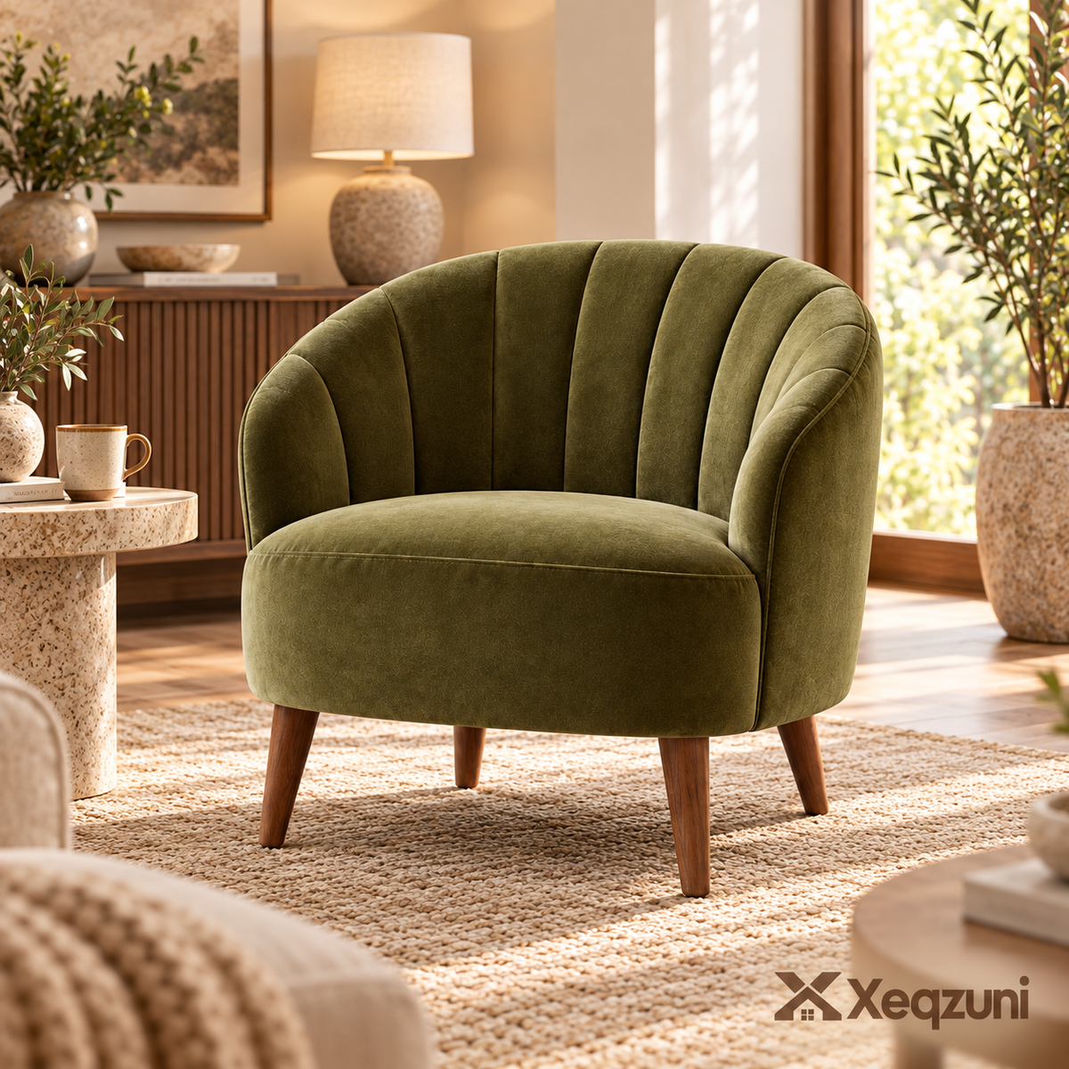 Xeqzuni™ Olive Channel-Back Accent Chair