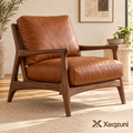 Xeqzuni™ Cognac Leather-Look Wood-Frame Accent Chair