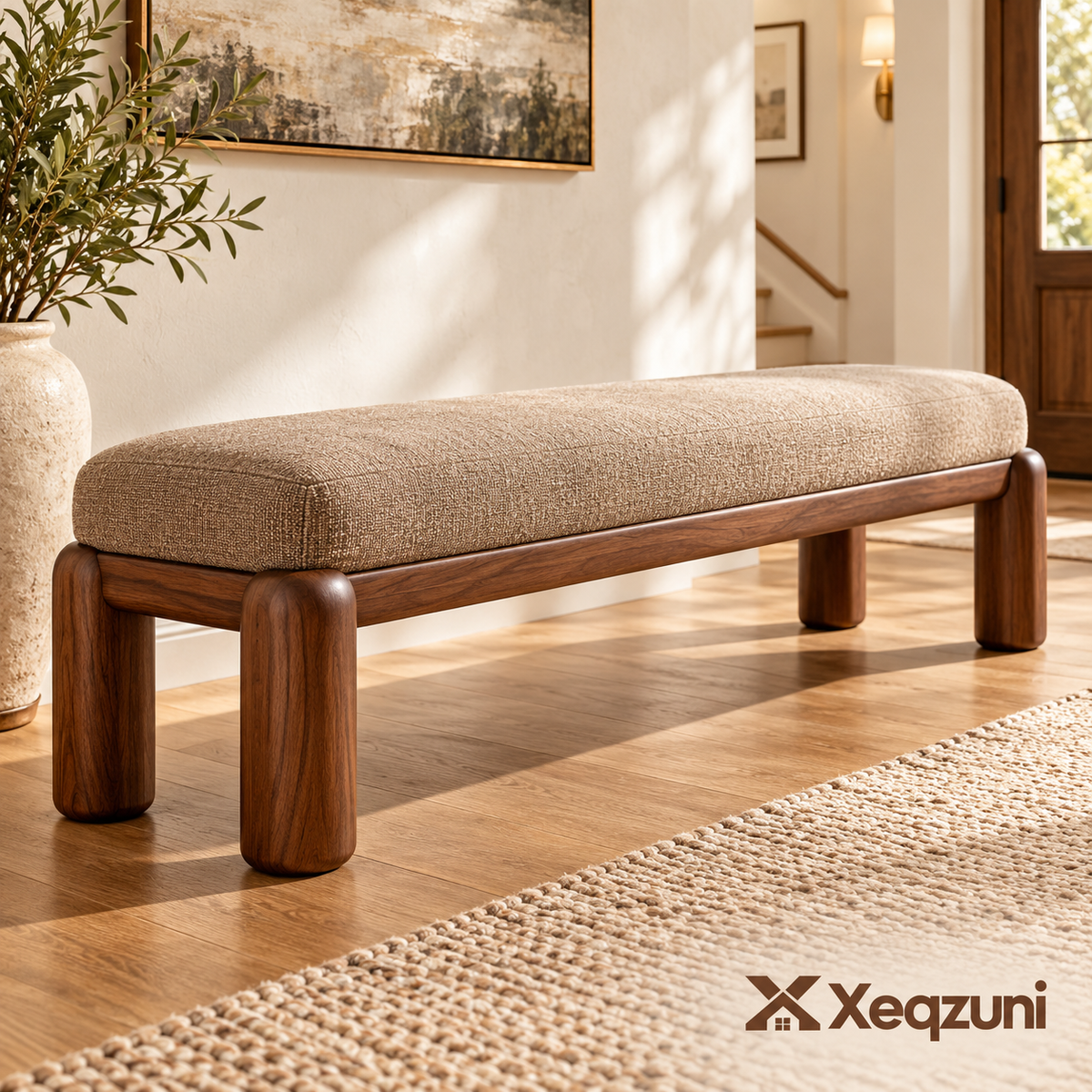 Xeqzuni™ Upholstered Walnut-Tone Bench
