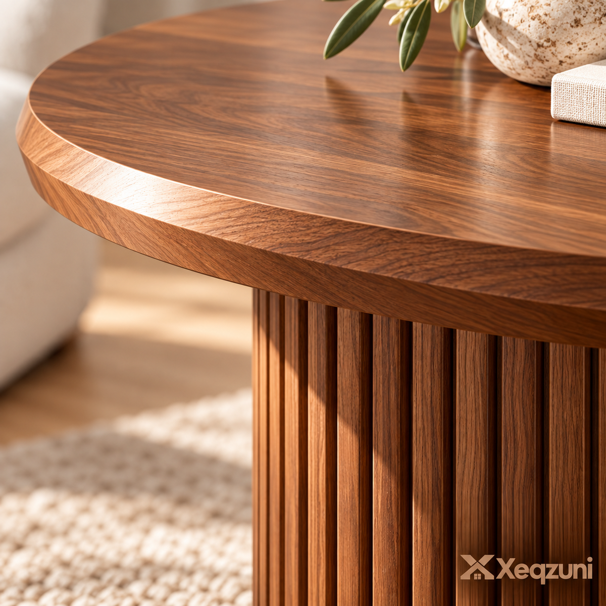 Xeqzuni™  Round Fluted Wood Accent Table
