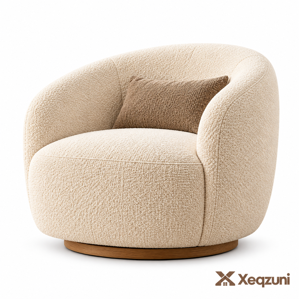 Xeqzuni™ Ivory Bouclé-Style Barrel Chair