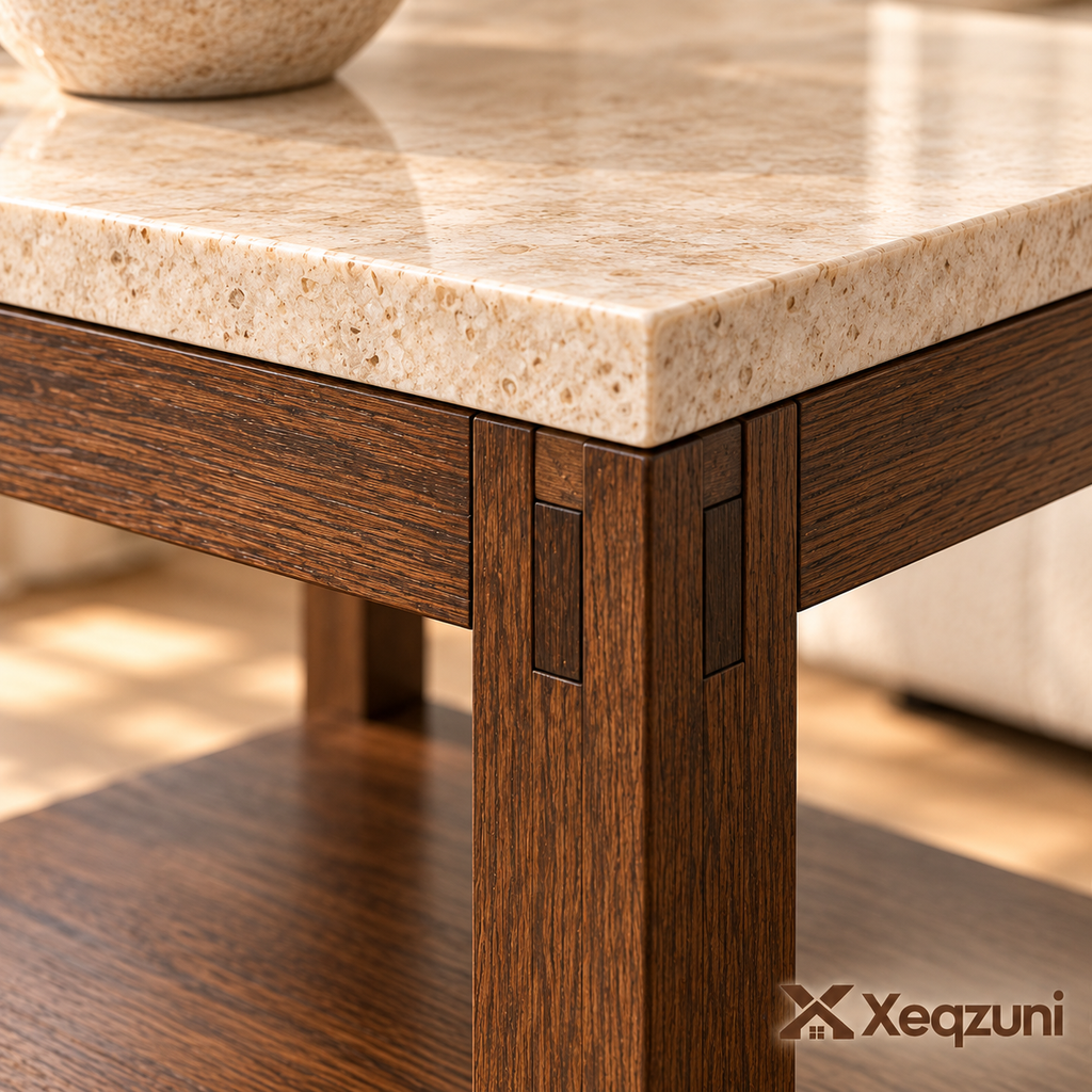 Xeqzuni™ Stone-Look Top End Table with Shelf
