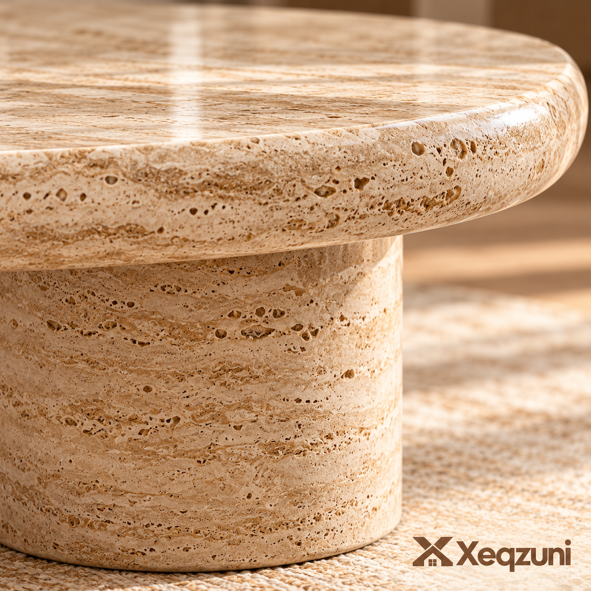 Xeqzuni™ Oval Coffee Table with Travertine-Look Finish
