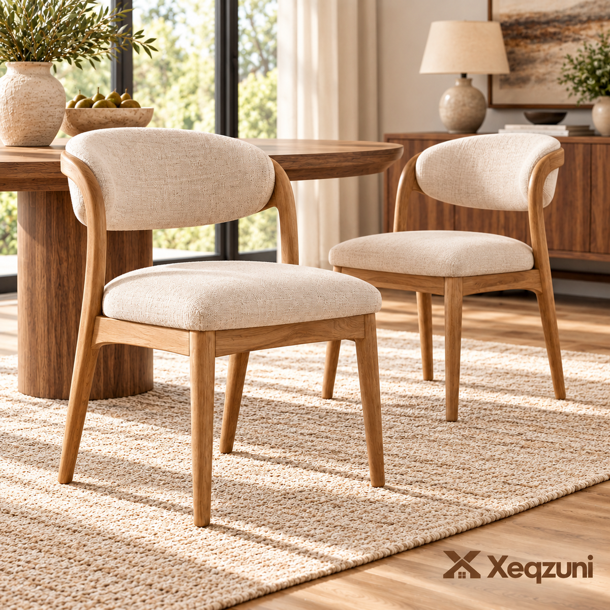 Xeqzuni™ Upholstered Oak-Tone Dining Chairs, Set of 2