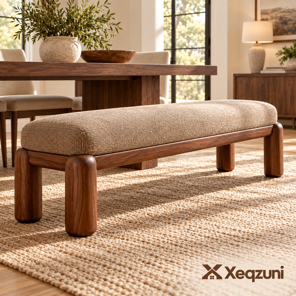 Xeqzuni™ Upholstered Walnut-Tone Bench