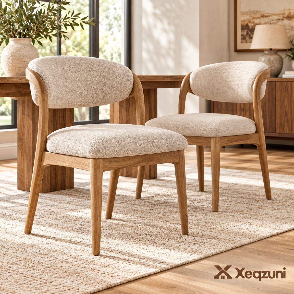 Xeqzuni™ Upholstered Oak-Tone Dining Chairs, Set of 2